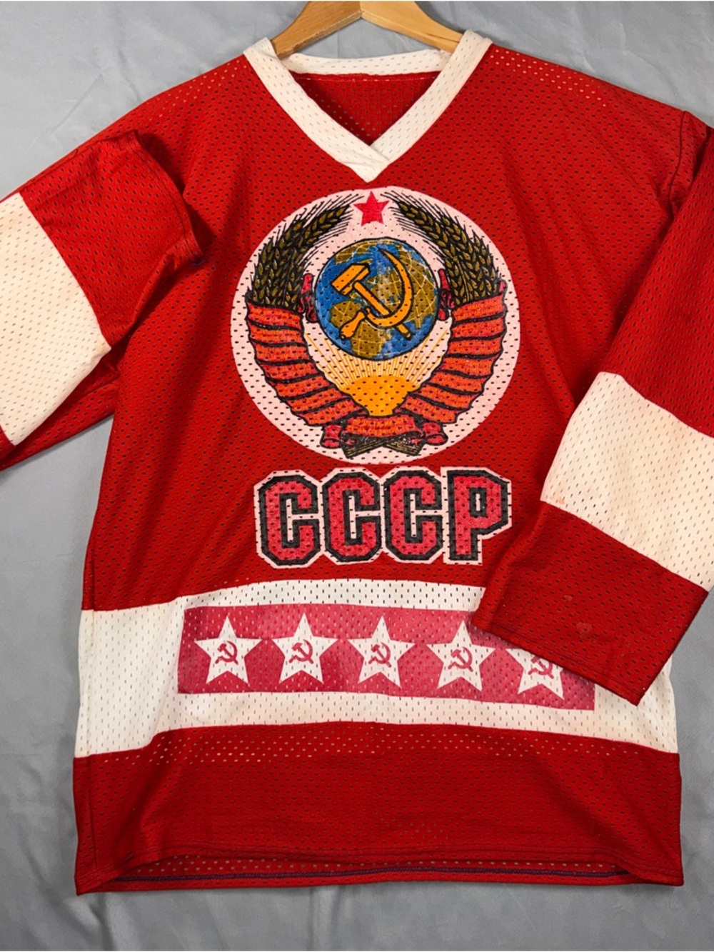Vintage USSR Soviet Union Hockey Jersey Mens Large Red White CCCP Tretiak 20 80s